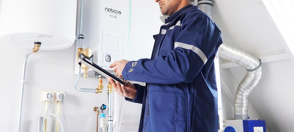 Eneco monteur bij warmtepomp